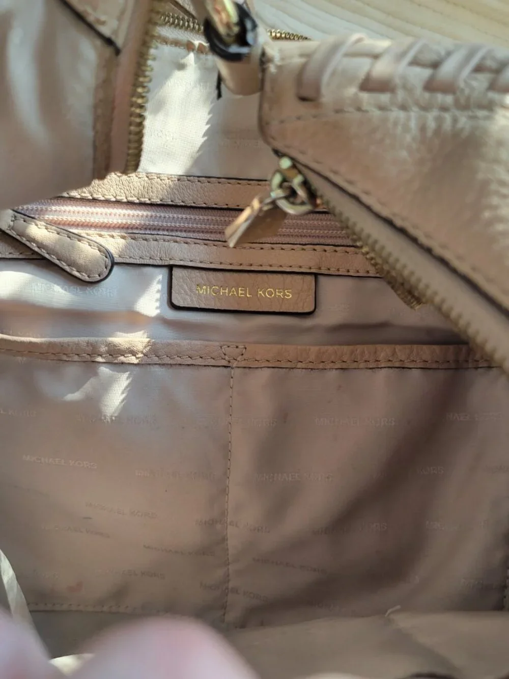 Michael Kors Lauryn Large Blush Beige Whipstitch Leather Shoulder Bag